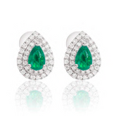 Goutte Double Halo Emerald & Diamond Earrings