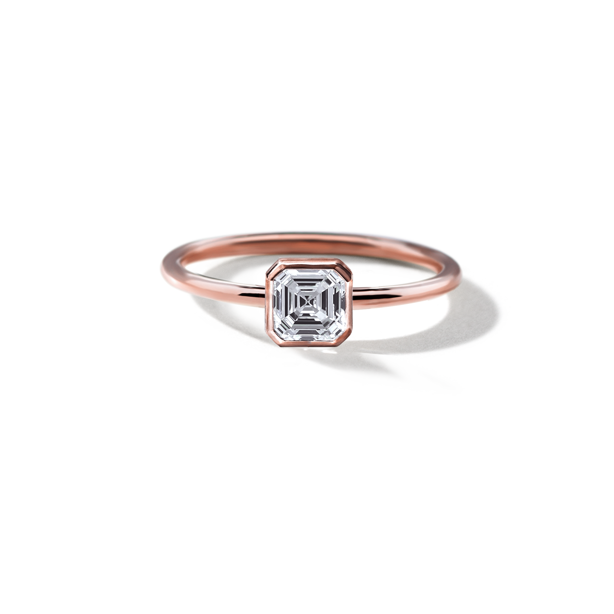 18K Rose Gold Bezel Asscher Diamond Engagement Ring