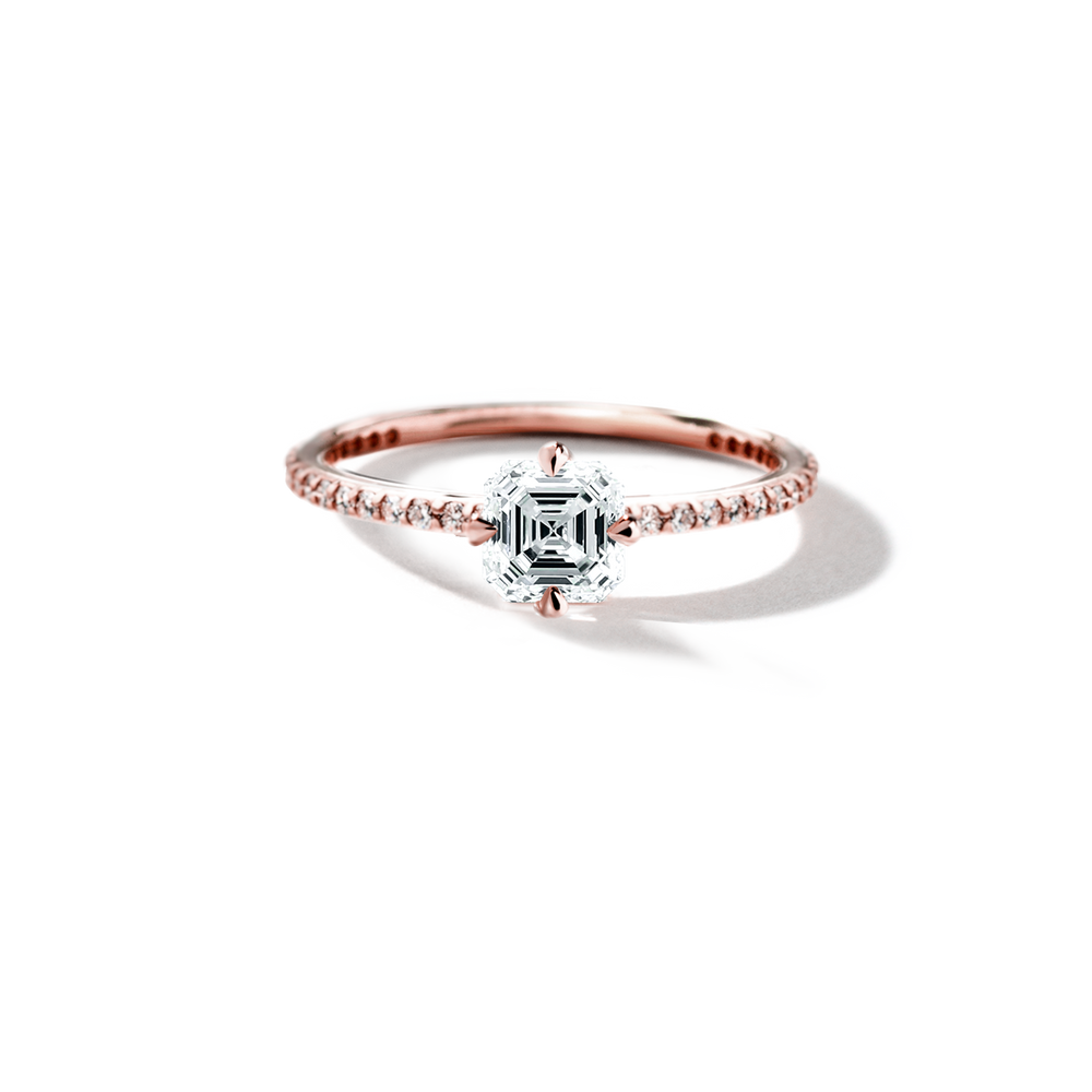 18K Rose Gold Asscher Pave Solitaire Engagement Ring