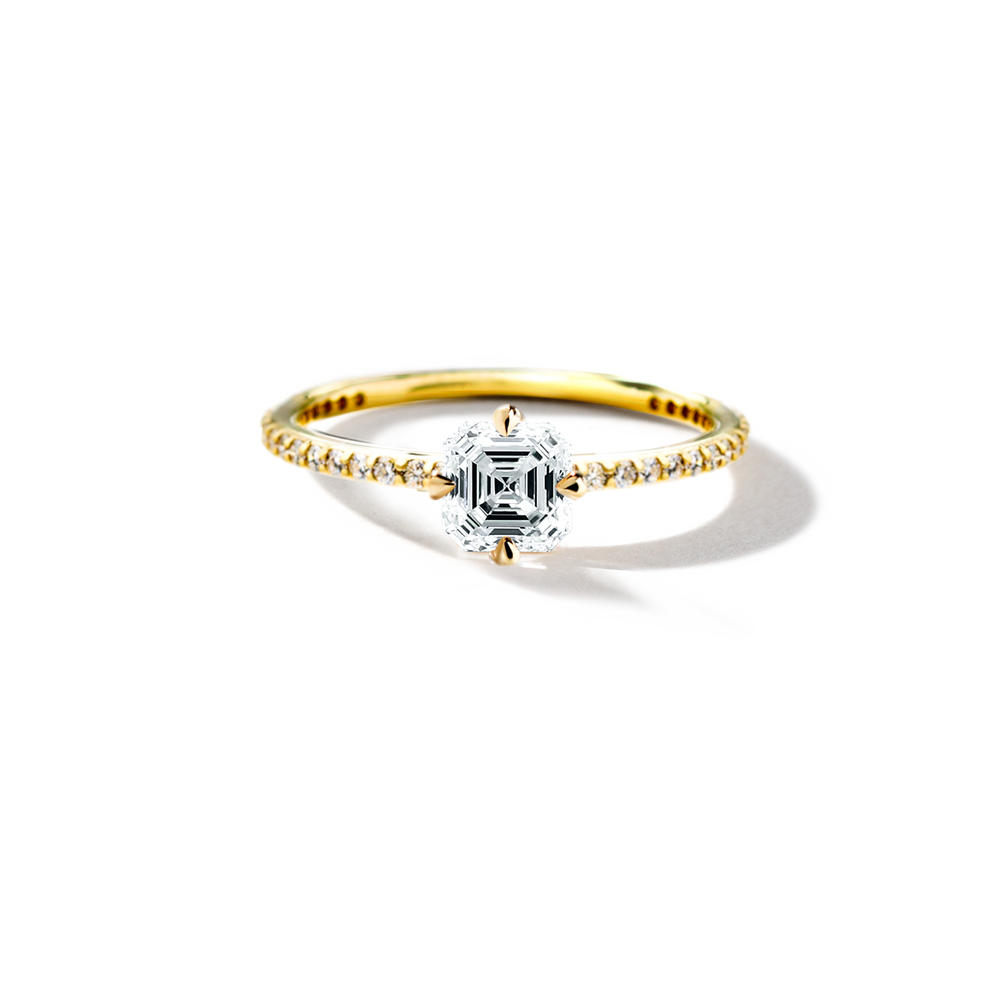 18K Yellow Gold Asscher Pave Solitaire Engagement Ring