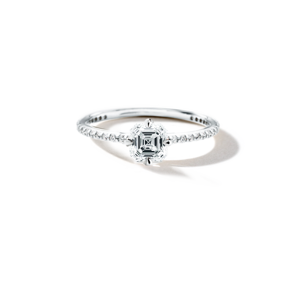 18K White Gold Platinum Asscher Pave Solitaire Engagement Ring