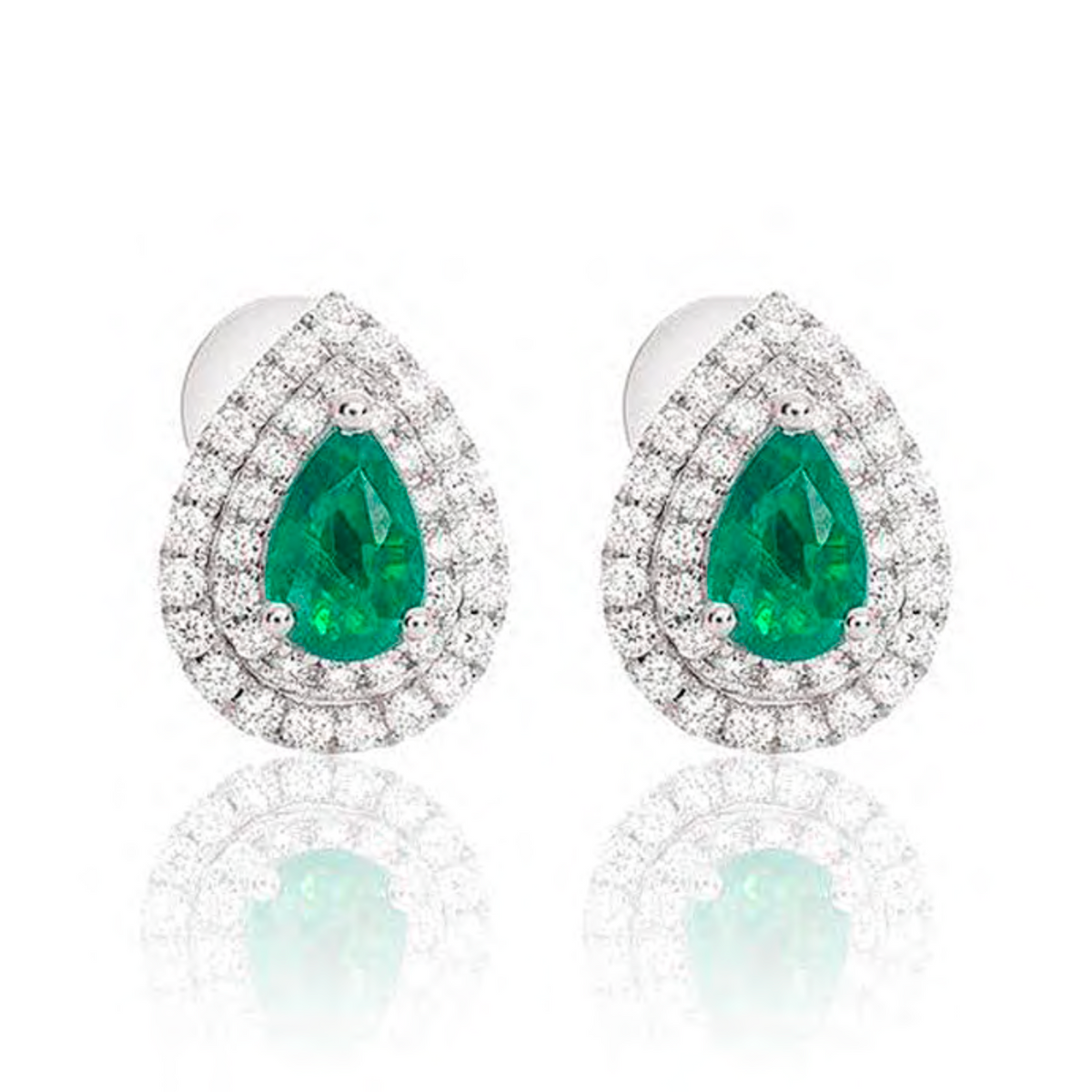 Goutte Double Halo Emerald & Diamond Earrings