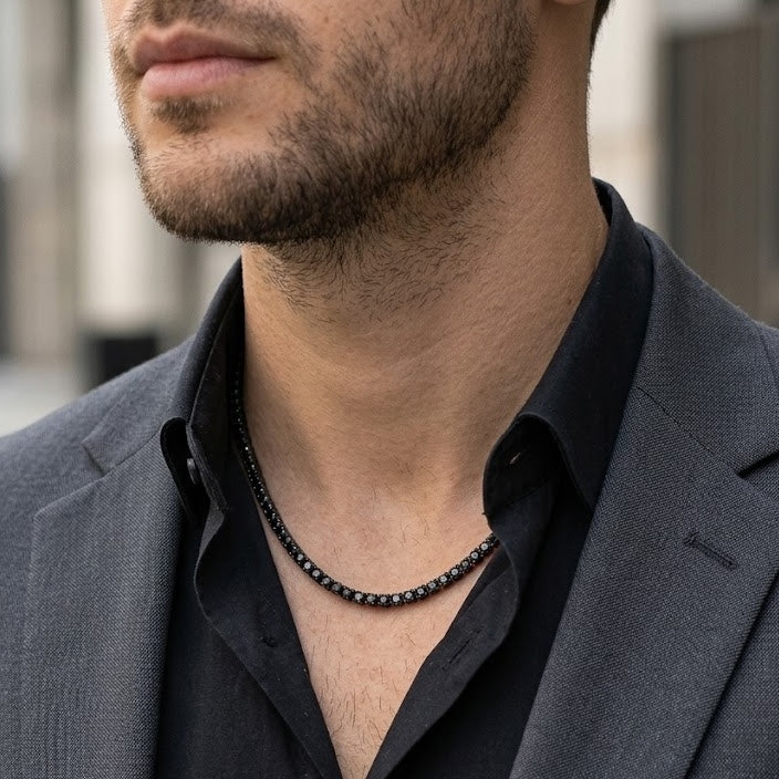 Evert 7.5 CTW Black Diamond Tennis Necklace (Collar Tennis con Diamante Negro)