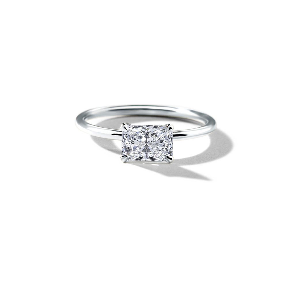 Platinum 18K White Gold Radiant Hidden Halo Pave Engagement Ring