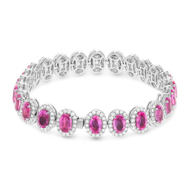 Ellipse Oval Pink Sapphire & Diamond Bracelet