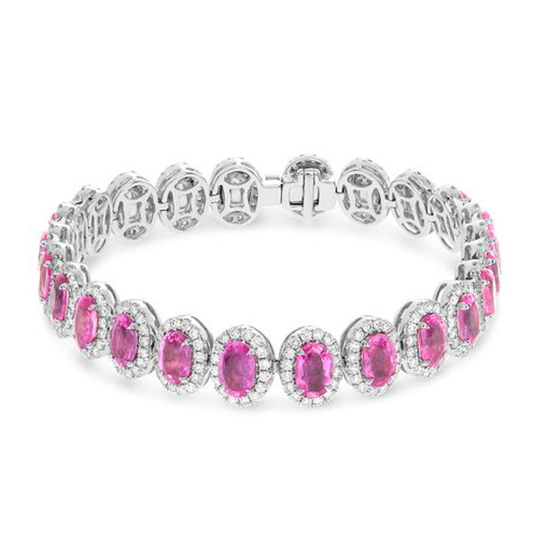 Ellipse Oval Pink Sapphire & Diamond Bracelet