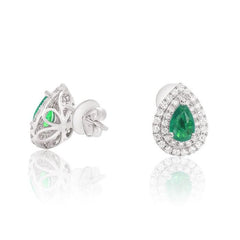 Goutte Double Halo Emerald & Diamond Earrings