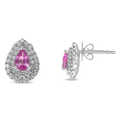 Goutte Double Halo Pink Sapphire & Diamond Earrings