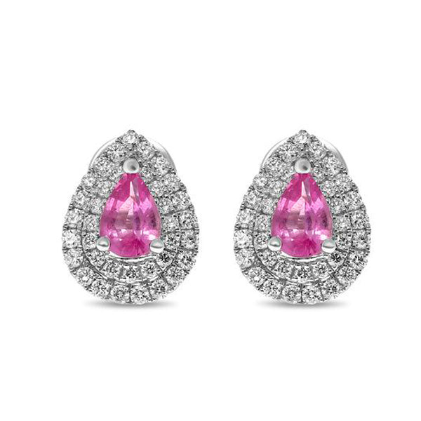 Goutte Double Halo Pink Sapphire & Diamond Earrings