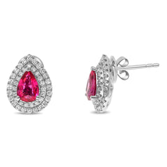 Goutte Double Halo Ruby & Diamond Earrings