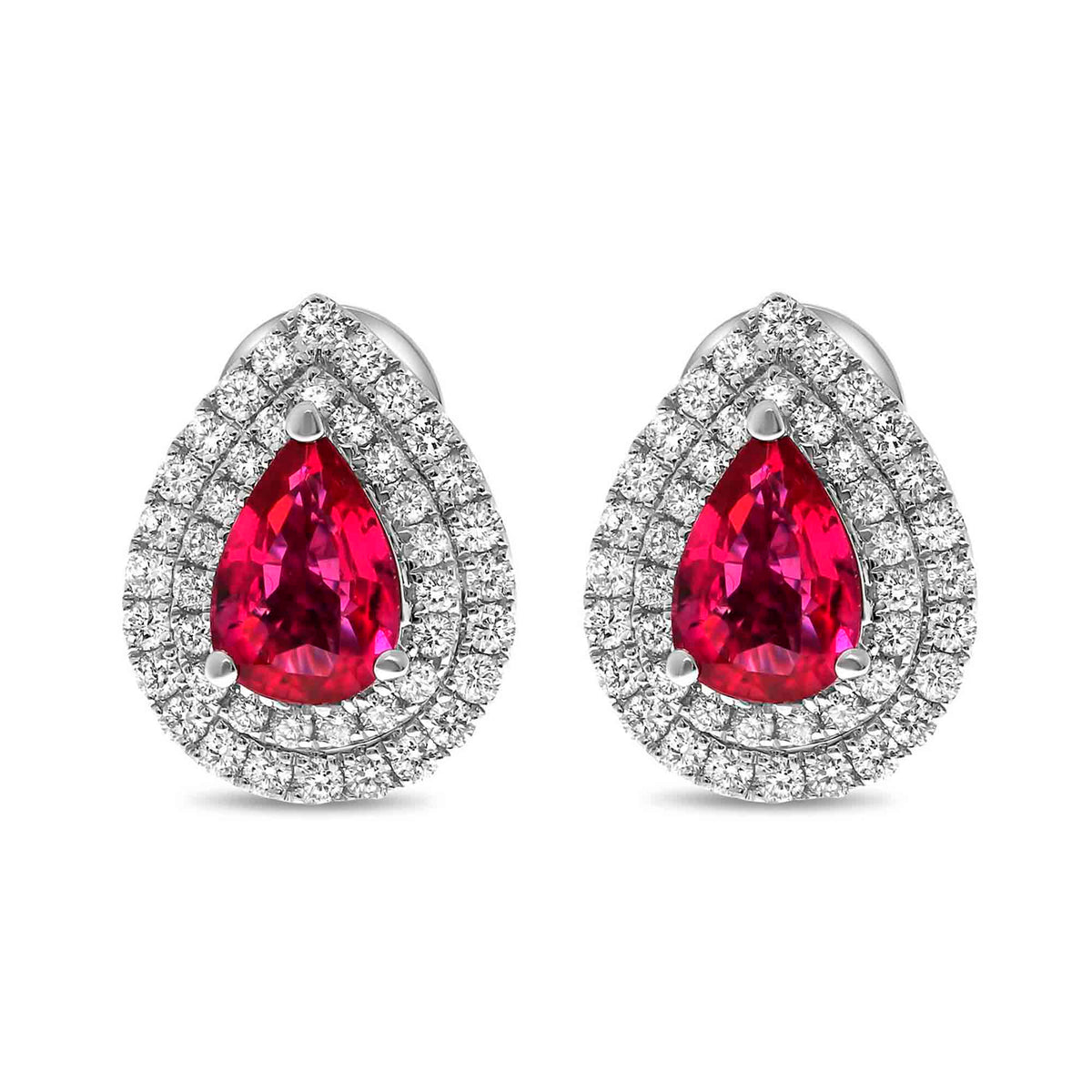 Goutte Double Halo Ruby & Diamond Earrings