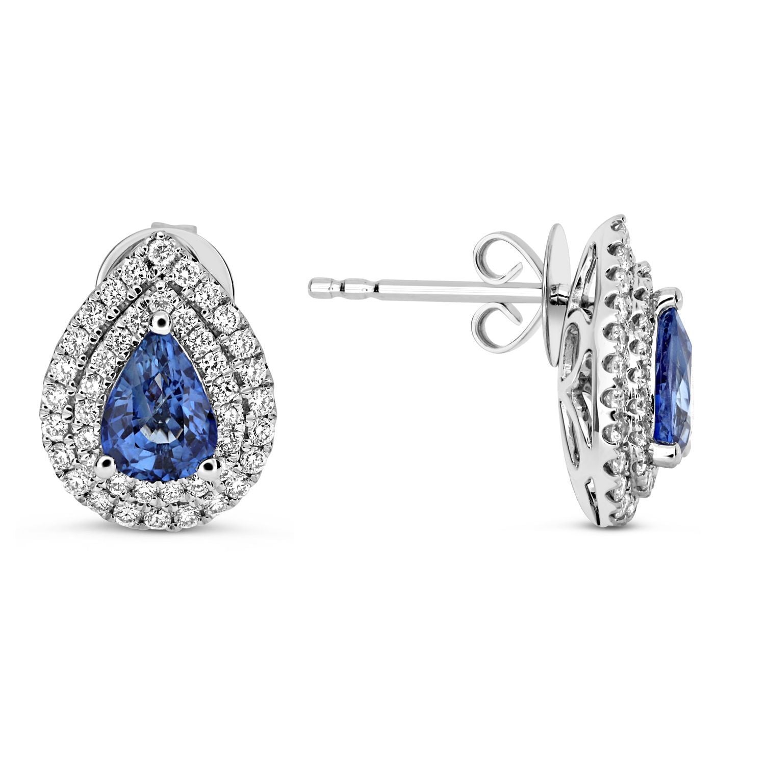 Goutte Double Halo Sapphire & Diamond Earrings