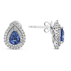 Goutte Double Halo Sapphire & Diamond Earrings