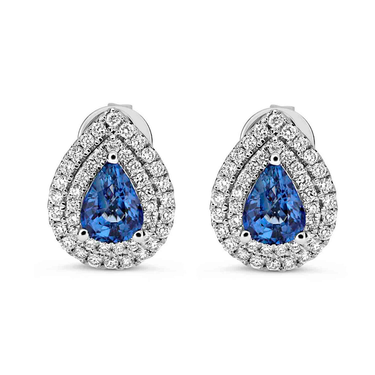 Goutte Double Halo Sapphire & Diamond Earrings