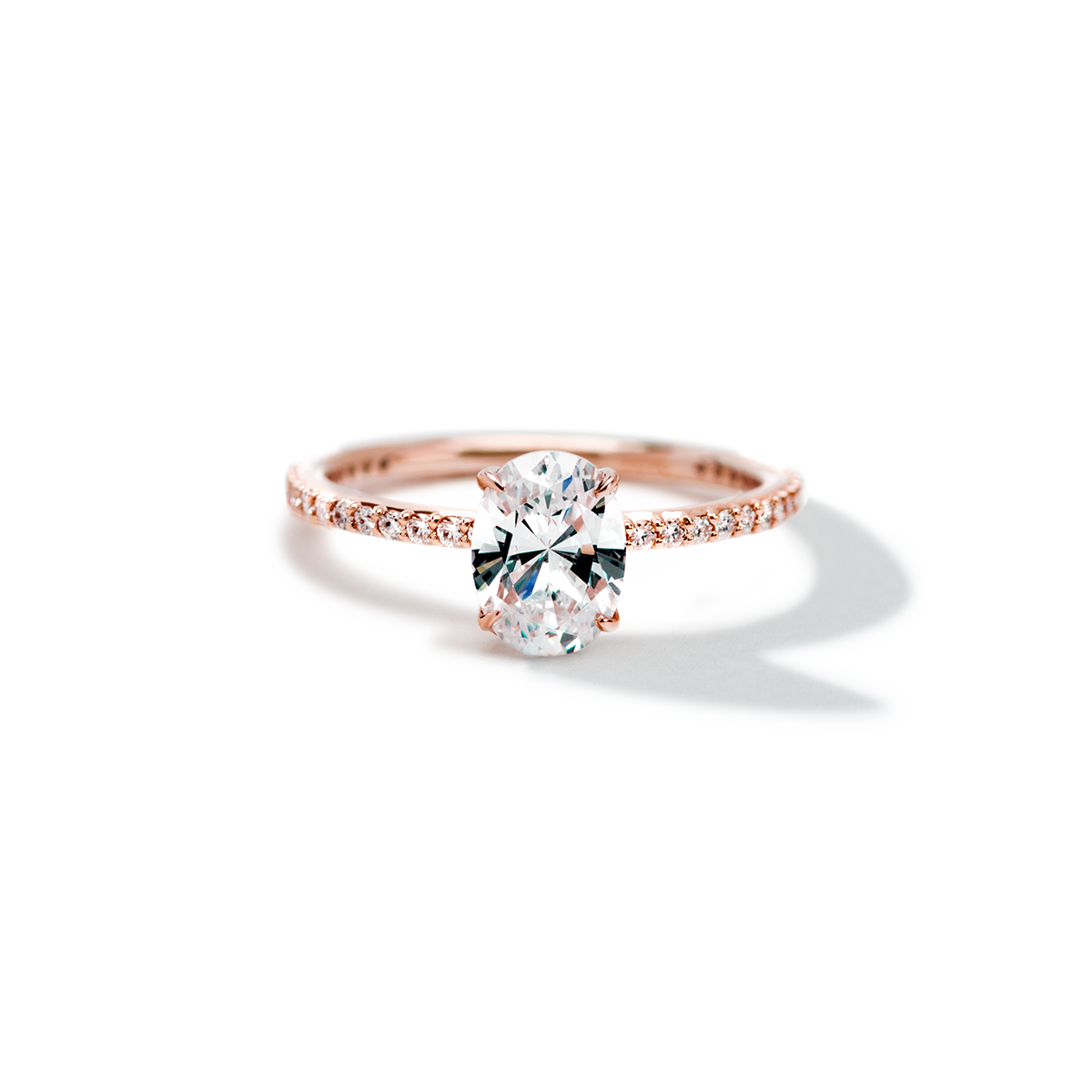 18K Rose Gold Oval Pave Solitaire Engagement Ring