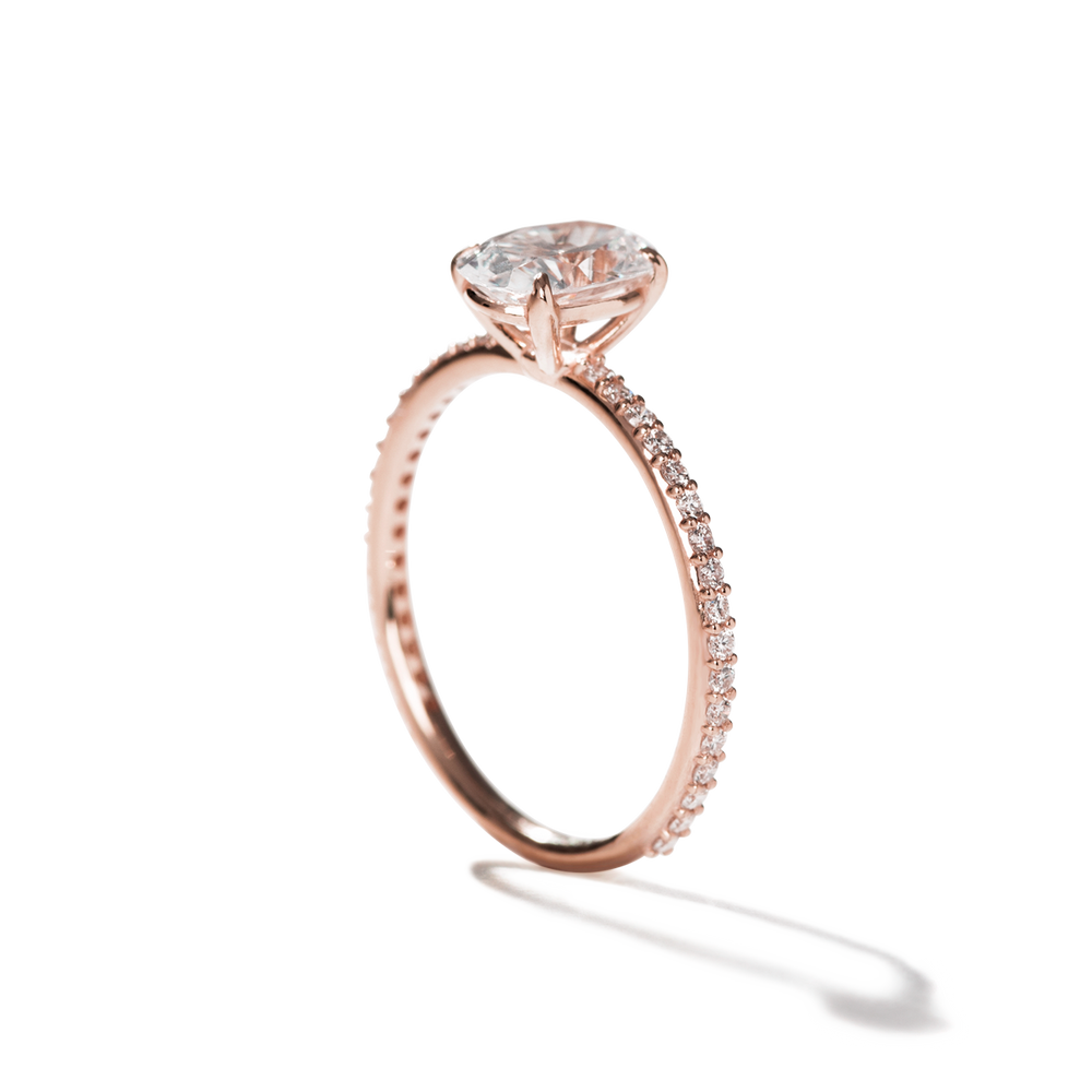 18K Rose Gold Oval Pave Solitaire Engagement Ring
