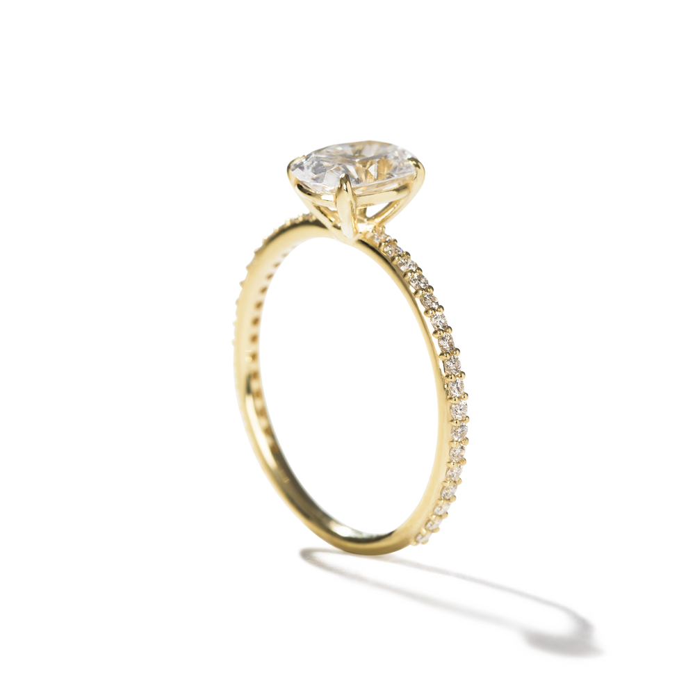 18K Yellow Gold Oval Pave Solitaire Engagement Ring