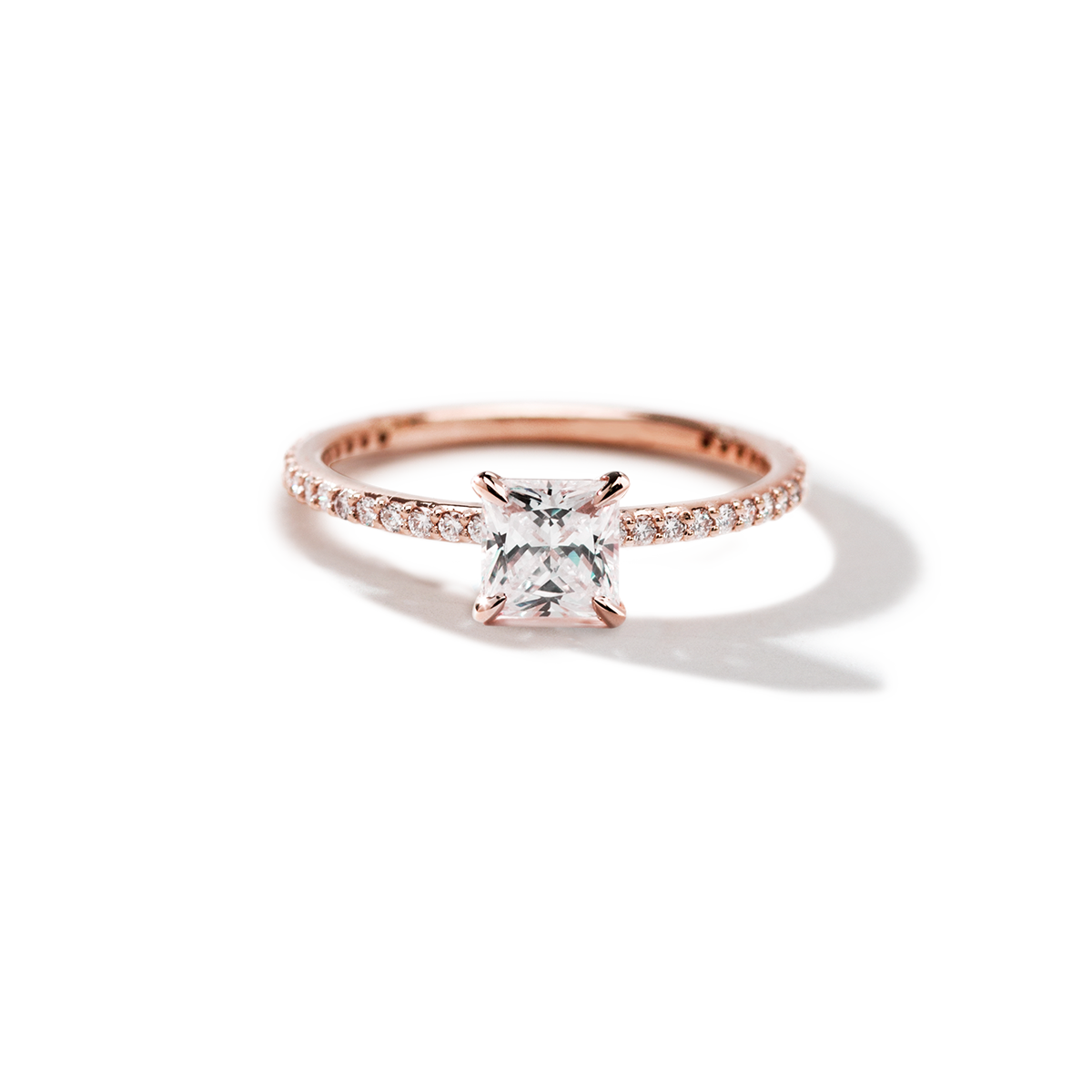 18K Rose Gold Princess Pave Solitaire Engagement Ring