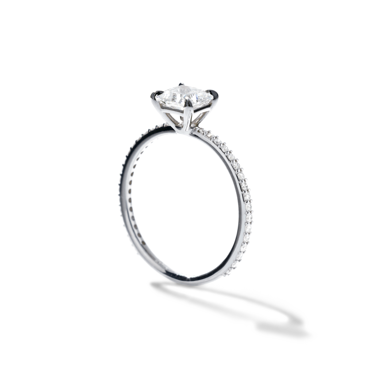 18K White Gold Platinum Princess Pave Solitaire Engagement Ring