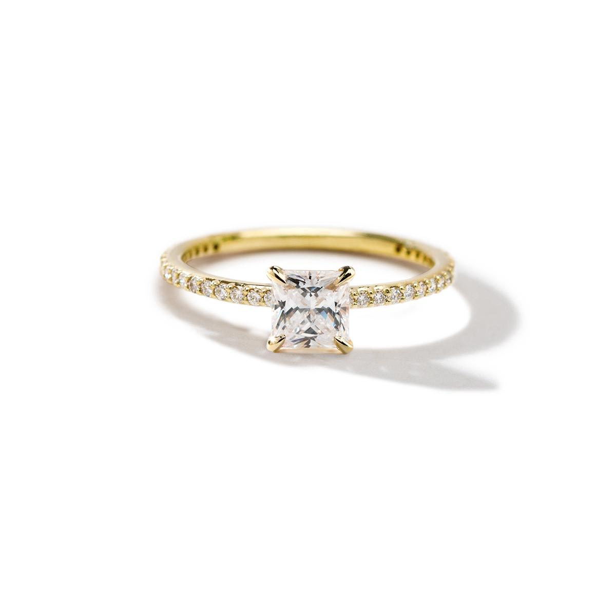 18K Yellow Gold Princess Pave Solitaire Engagement Ring