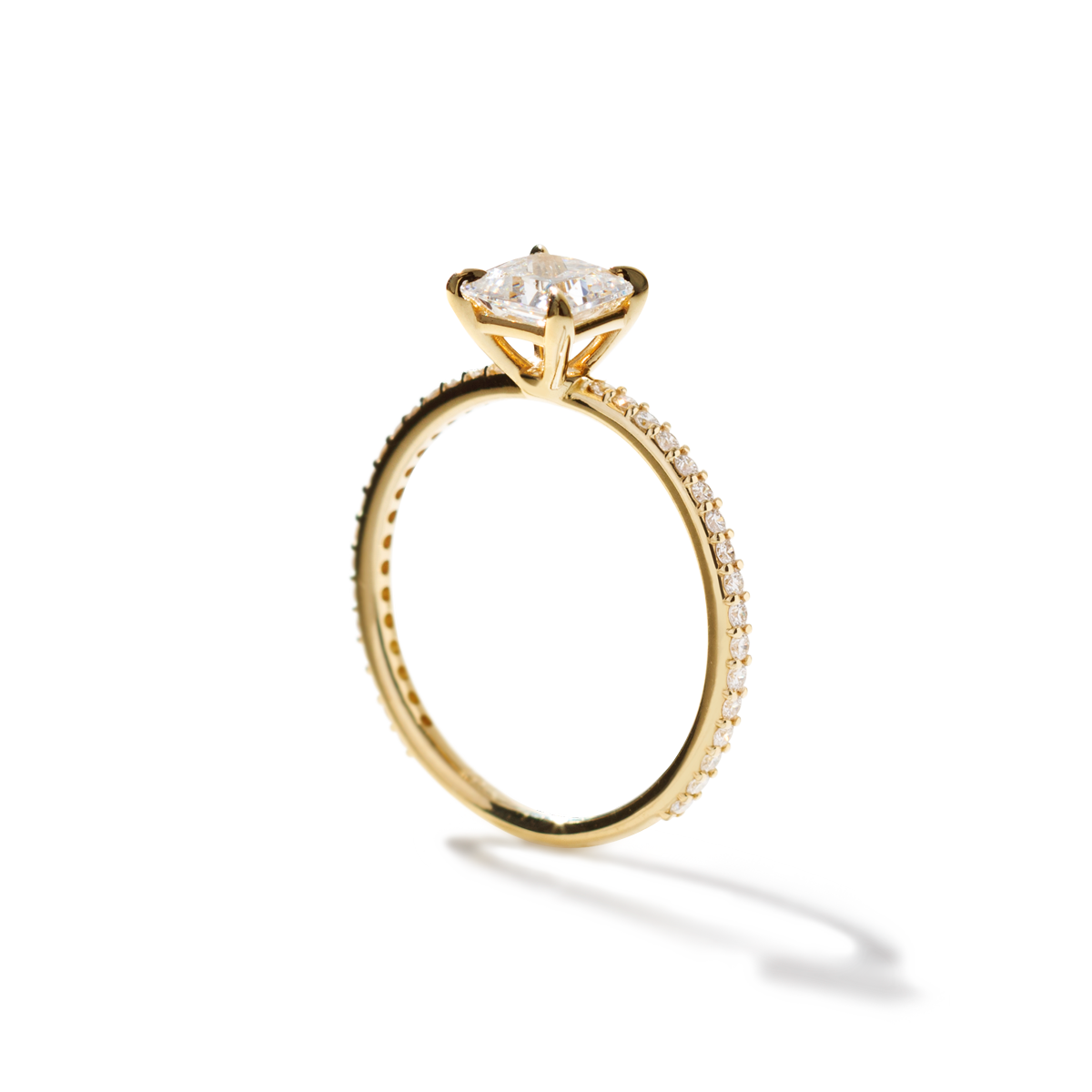 18K Yellow Gold Princess Pave Solitaire Engagement Ring