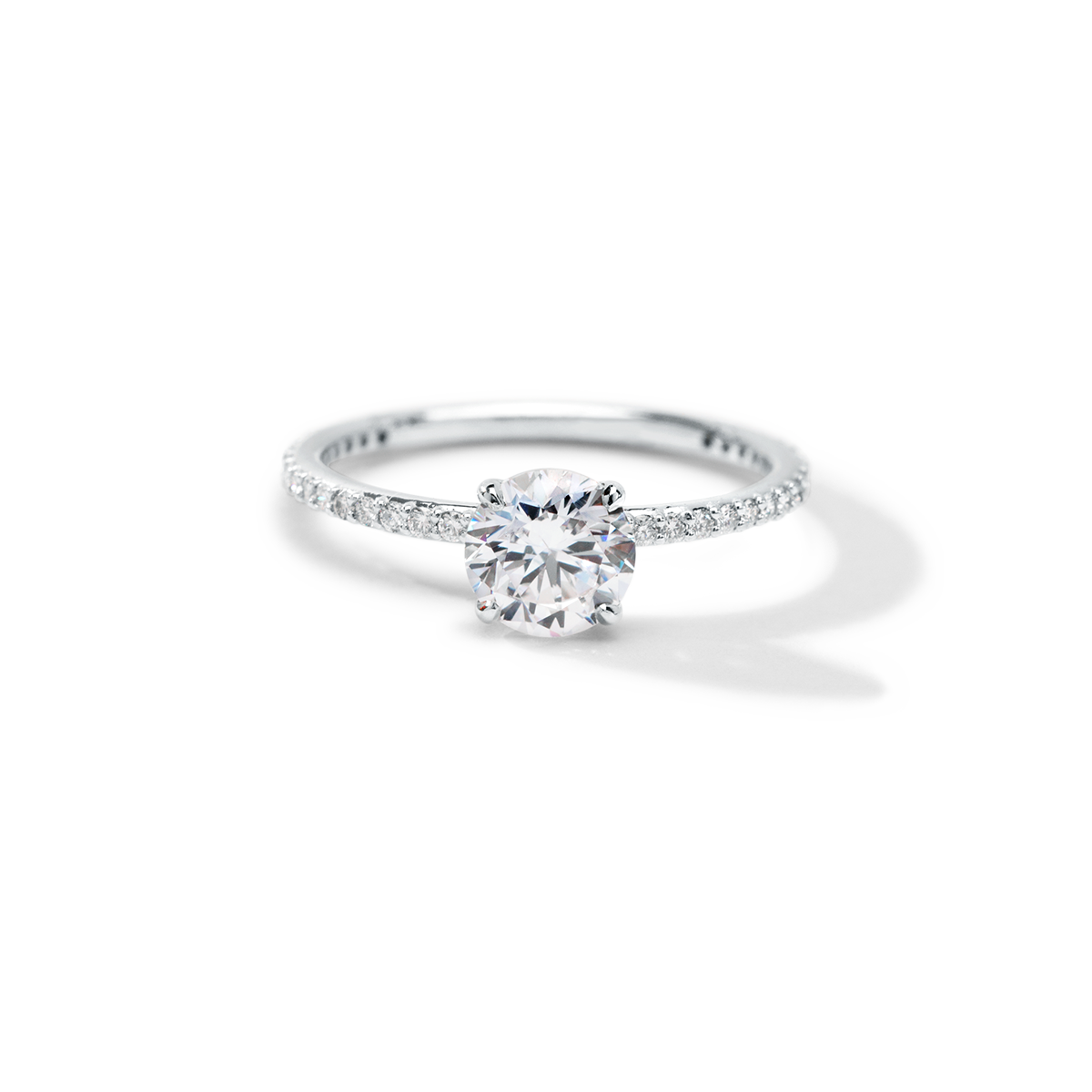 18K White Gold Platinum Round Pave Solitaire Engagement Ring