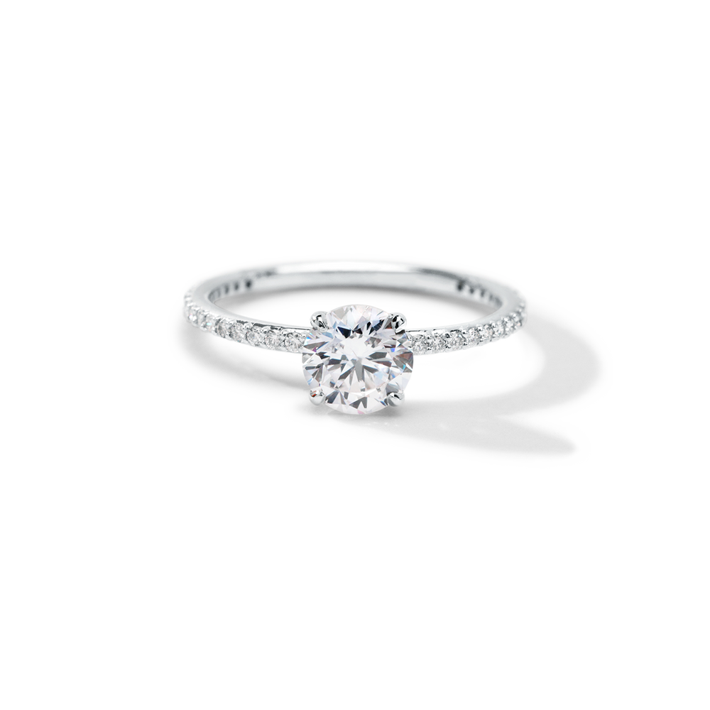 18K White Gold Platinum Round Pave Solitaire Engagement Ring
