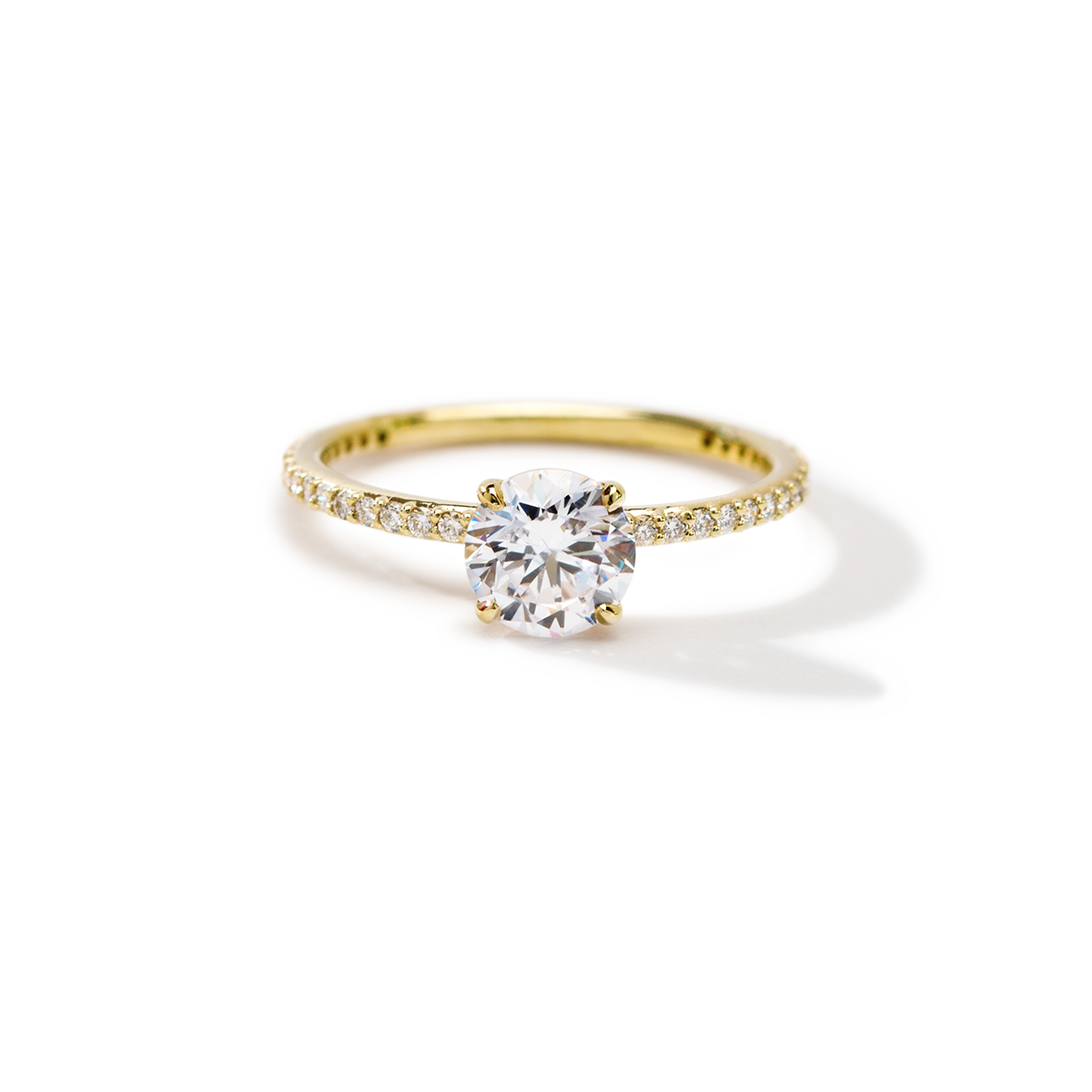 18K Yellow Gold Round Pave Solitaire Engagement Ring