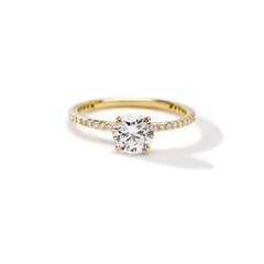 18K Yellow Gold Round Pave Solitaire Engagement Ring