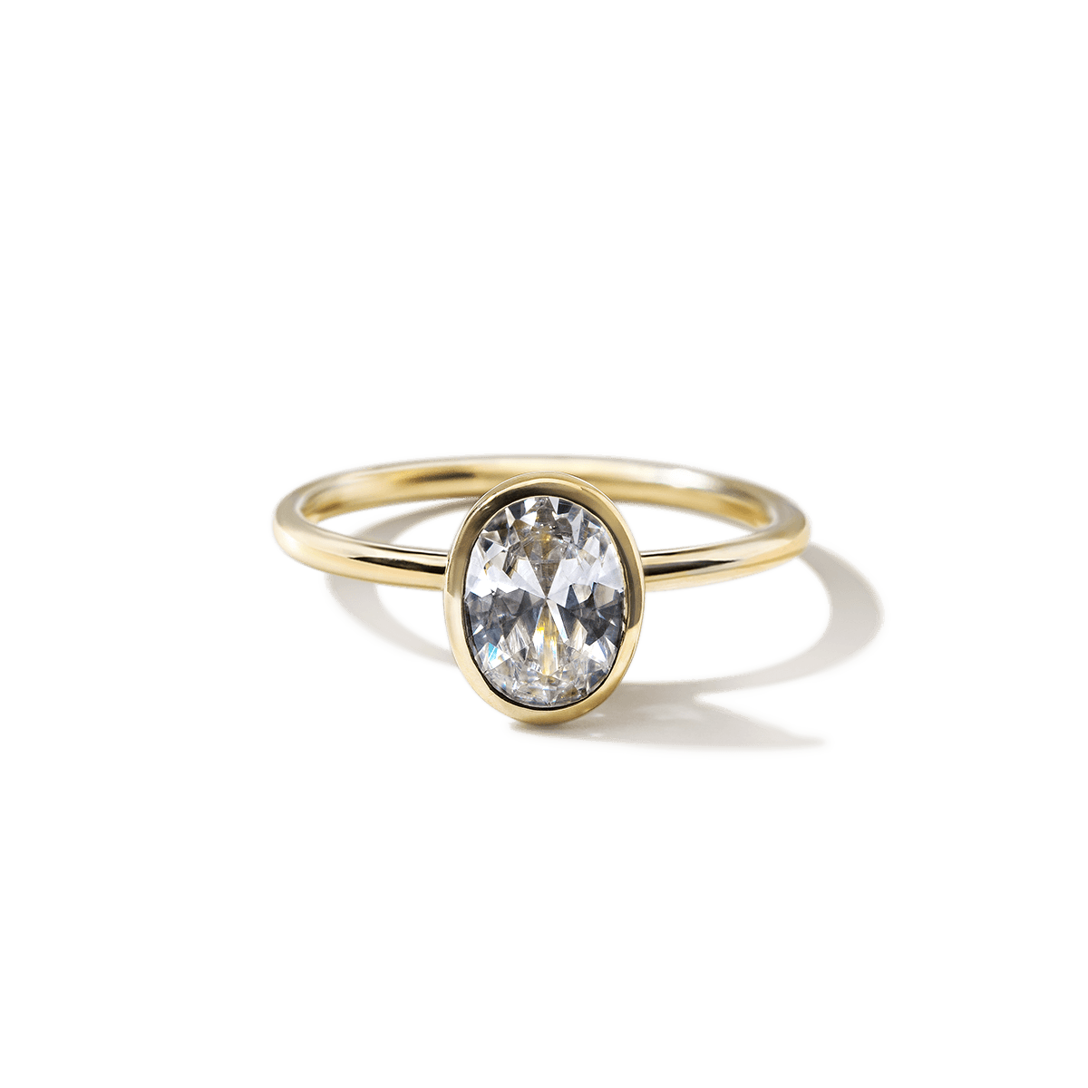 18K Yellow Gold Bezel Oval Diamond Engagement Ring