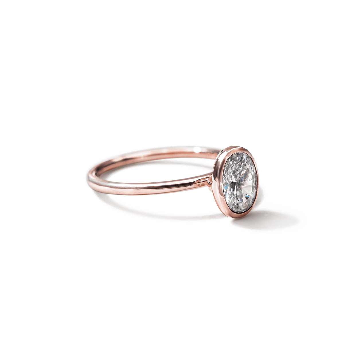 18K Rose Gold Bezel Oval Diamond Engagement Ring