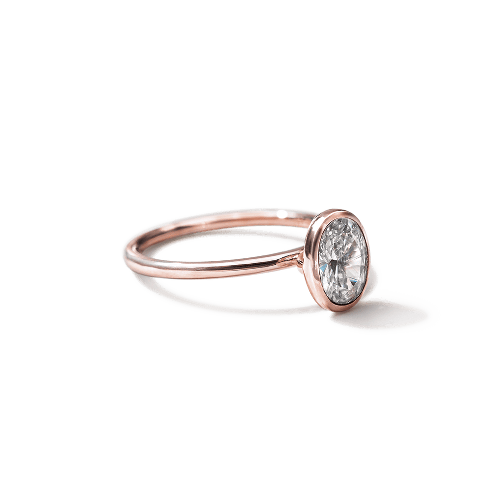 18K Rose Gold Bezel Oval Diamond Engagement Ring