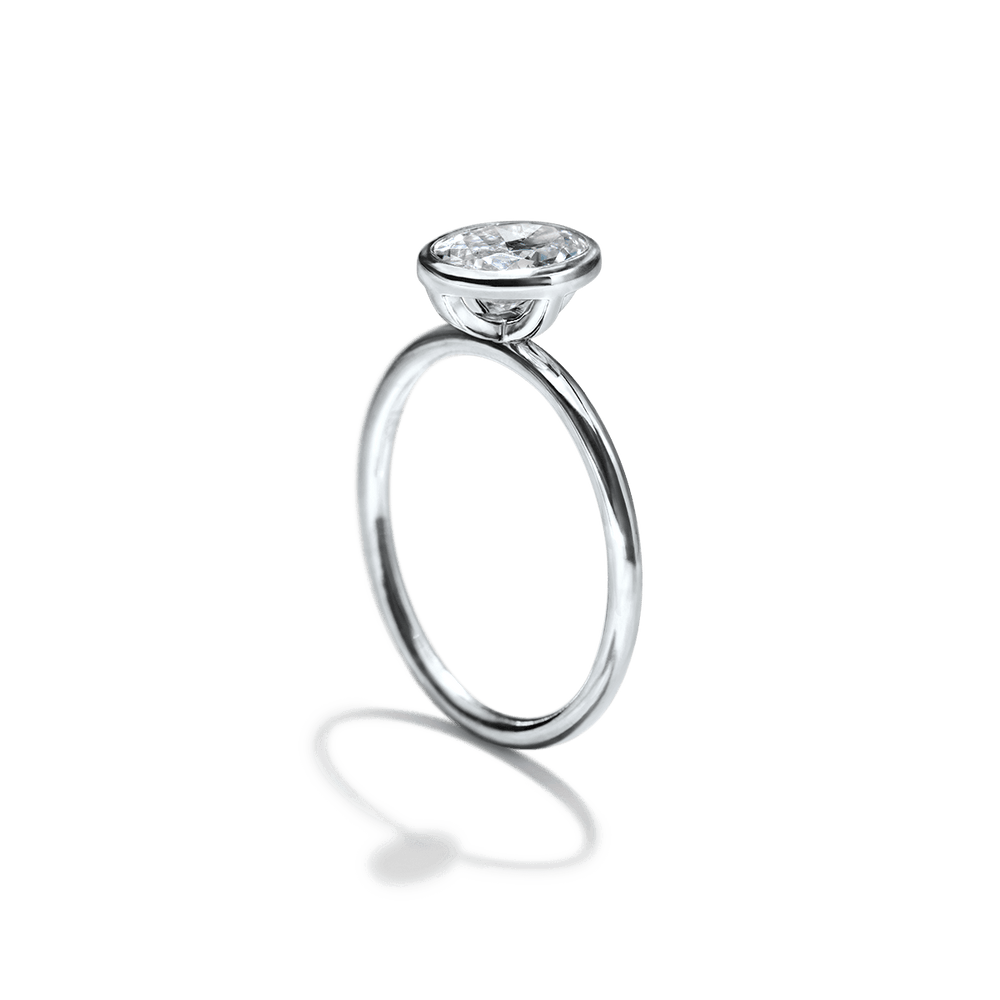18K White Gold Bezel Platinum Oval Diamond Engagement Ring