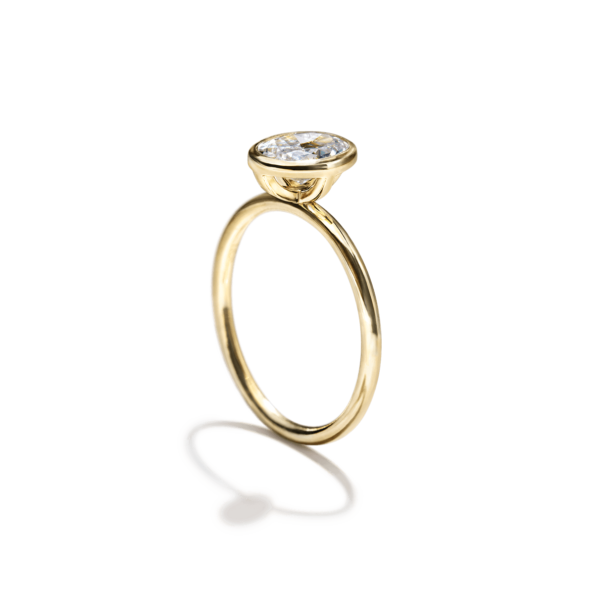 18K Yellow Gold Bezel Oval Diamond Engagement Ring