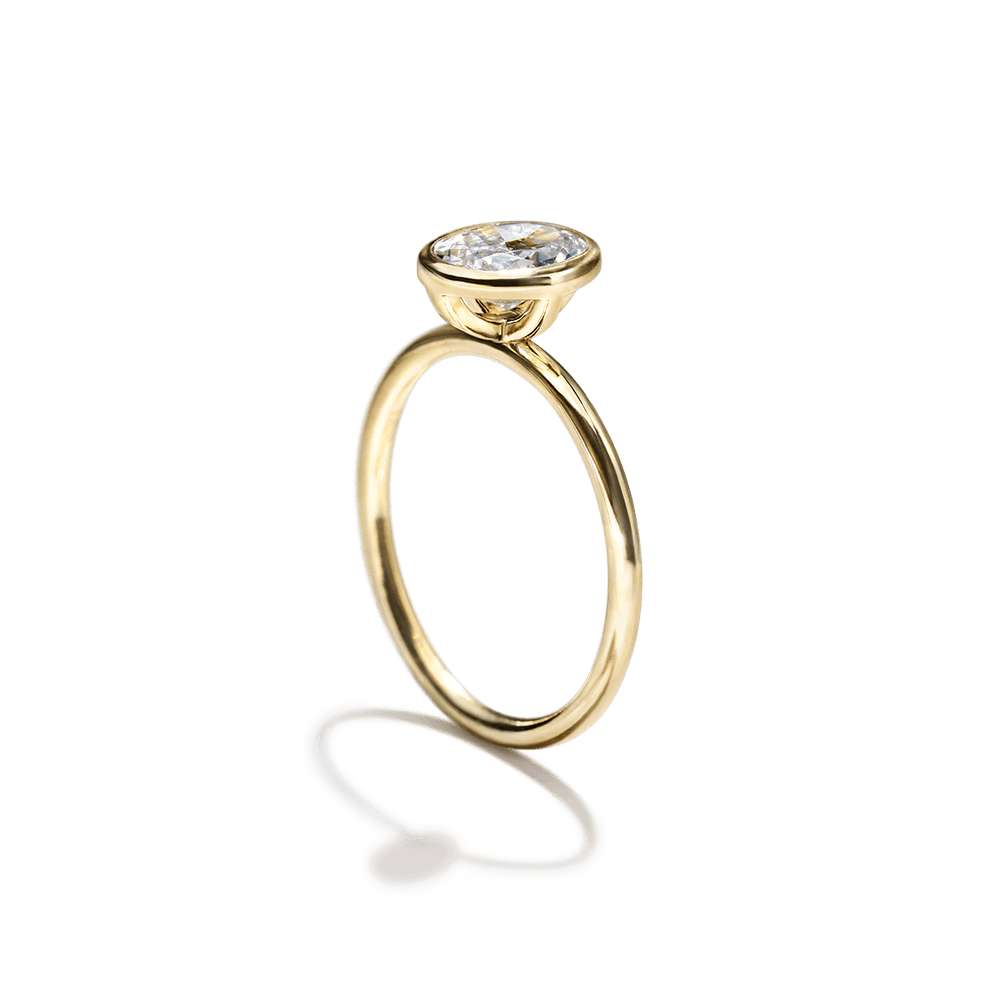 18K Yellow Gold Bezel Oval Diamond Engagement Ring