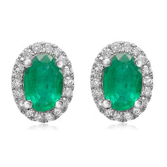 Ellipse Halo Emerald & Diamond Earrings