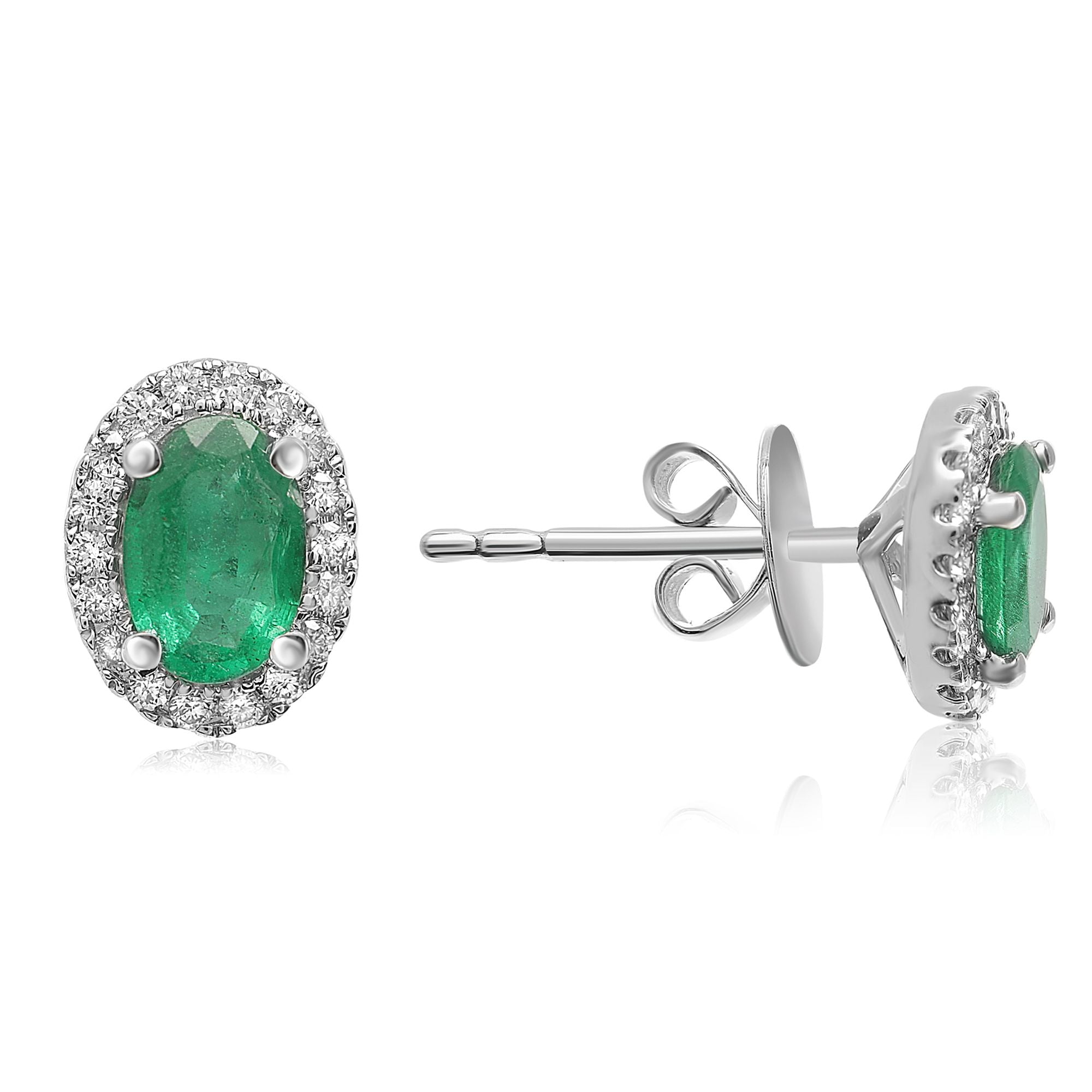 Ellipse Halo Emerald & Diamond Earrings