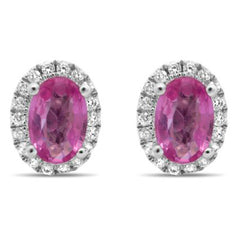 Ellipse Halo & Pink Sapphire Earrings