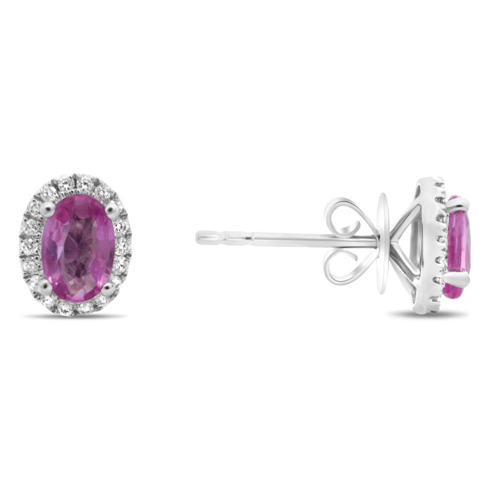 Ellipse Halo & Pink Sapphire Earrings