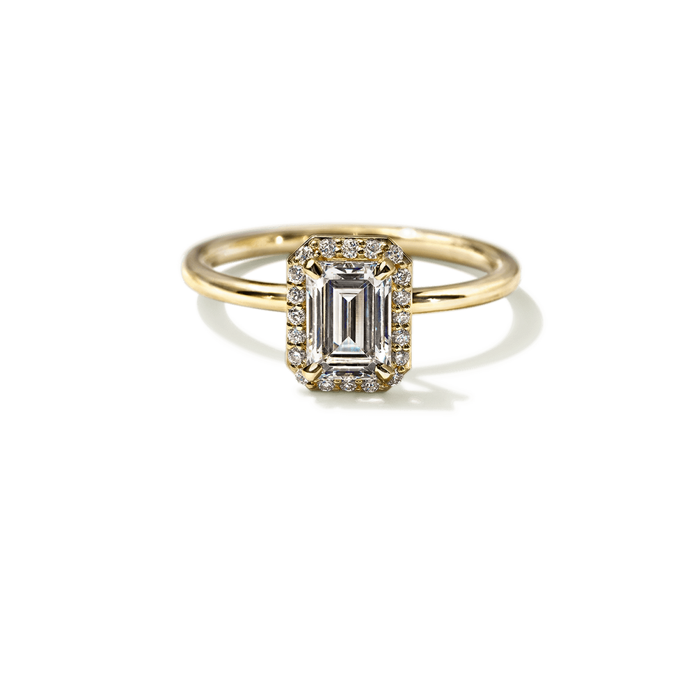 18K Yellow Gold Emerald Halo Engagement Ring