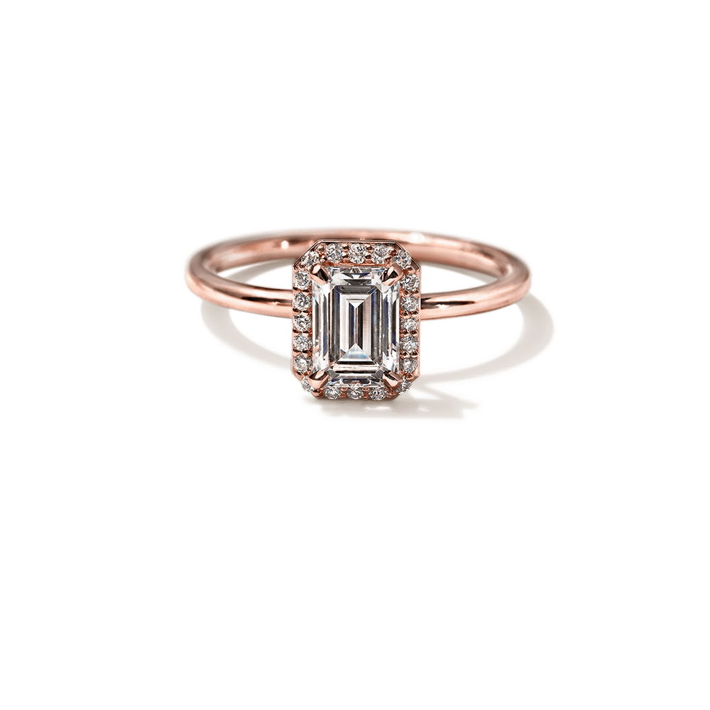 18K Rose Gold Emerald Halo Engagement Ring