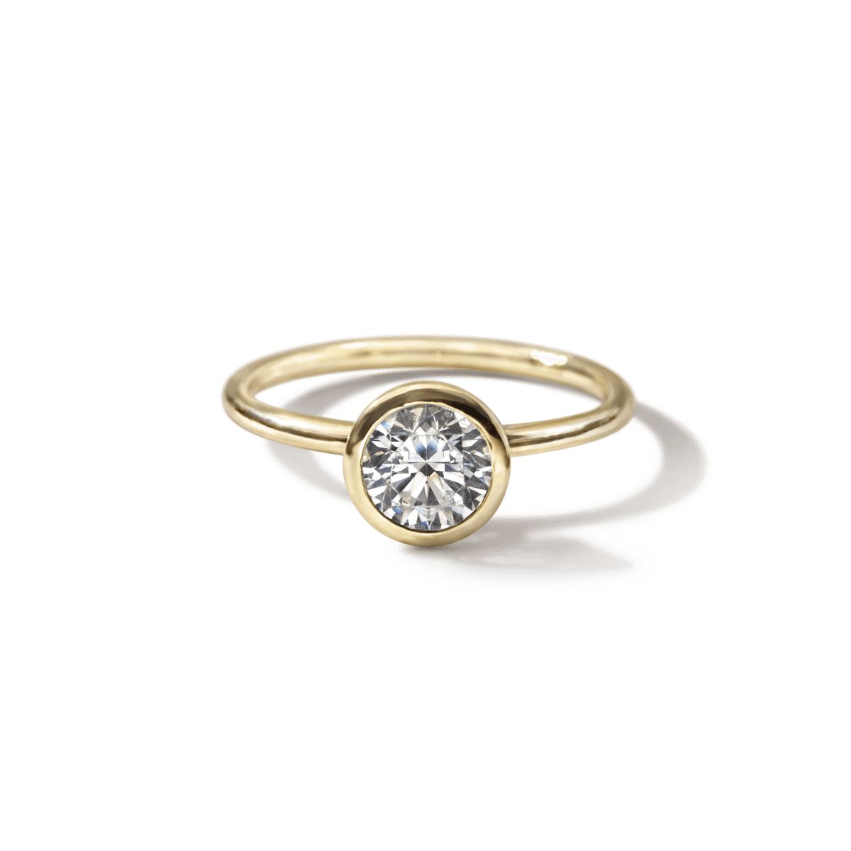 18K Yellow Gold Round Bezel Diamond Engagement Ring