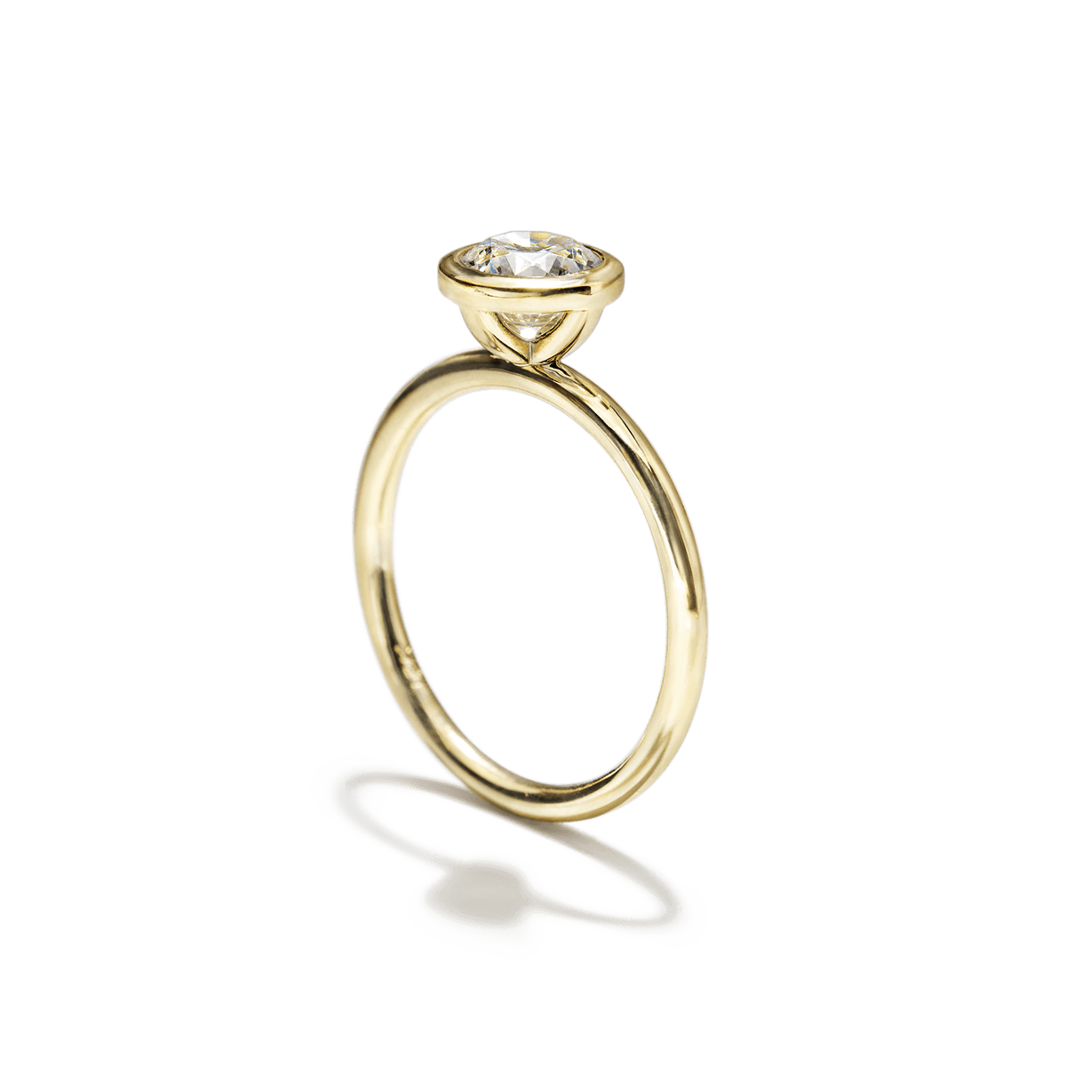 18K Yellow Gold Round Bezel Diamond Engagement Ring