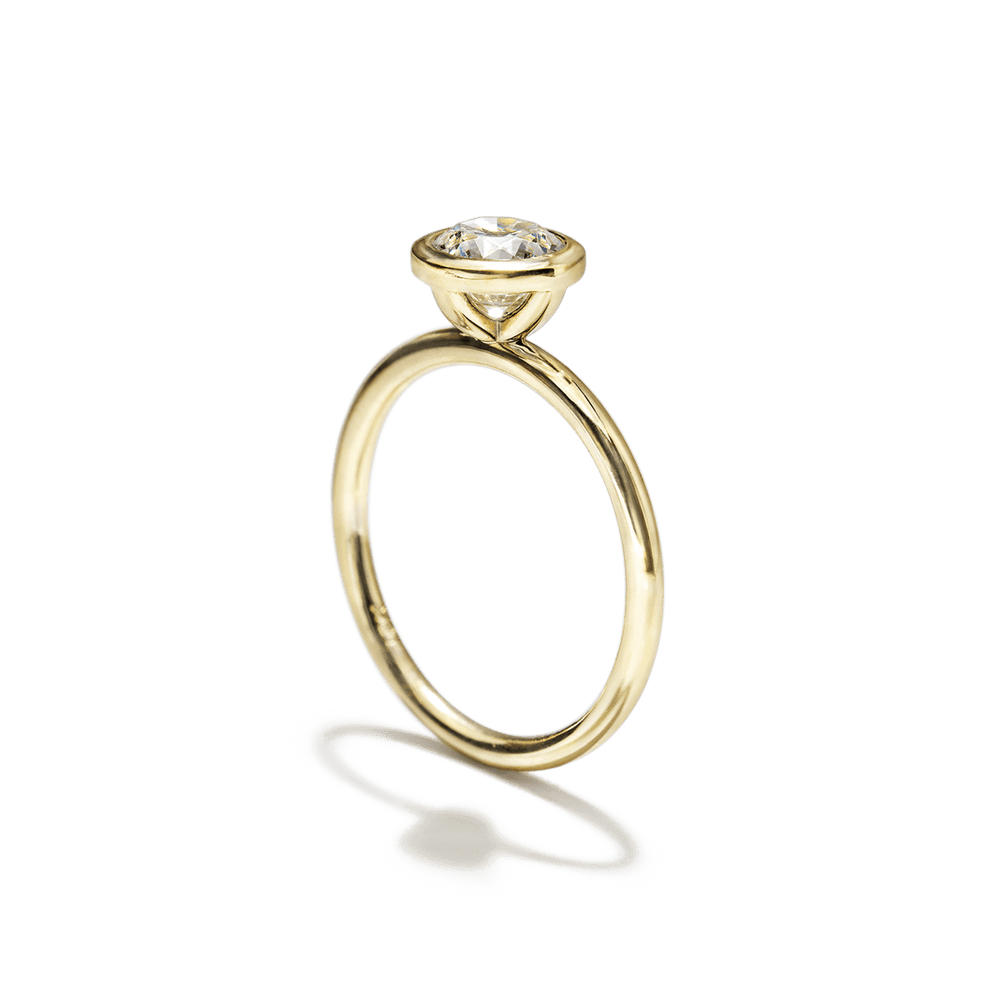 18K Yellow Gold Round Bezel Diamond Engagement Ring