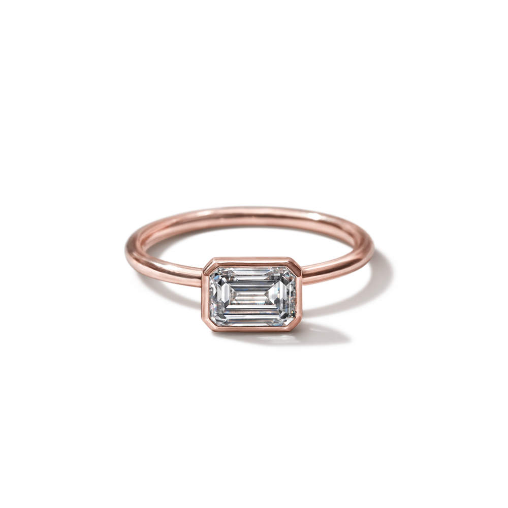18K Rose Gold Bezel Emerald Diamond Engagement Ring