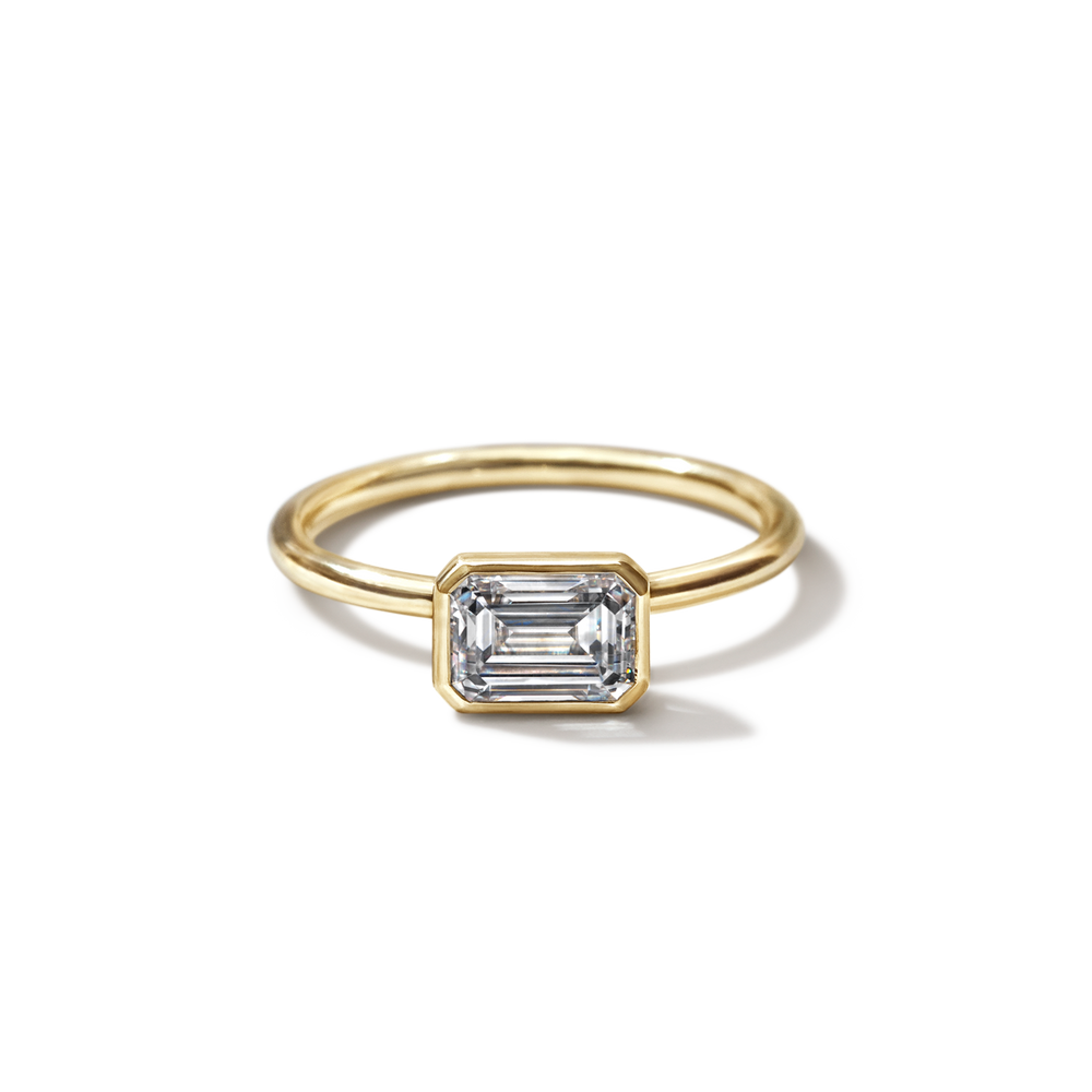 18K Yellow Gold Emerald Bezel Engagement Ring