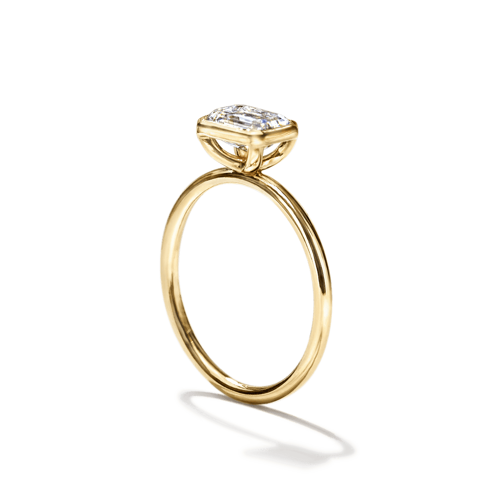 18K Yellow Gold Emerald Bezel Diamond Engagement Ring